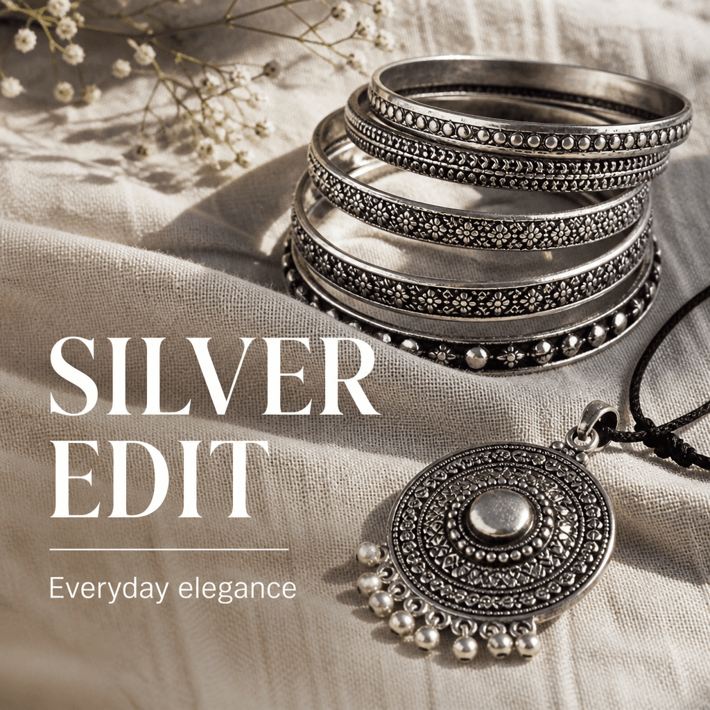 Silver jewellery edit creative — generated with Rivus AI